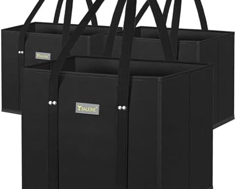A practical pick for grocery runs — 3-Pack Reusable Foldable Grocery Bags, Extra-Large (10 x 11 x 13 in) with Reinforced Bottom & 12 in Handles (Black)
