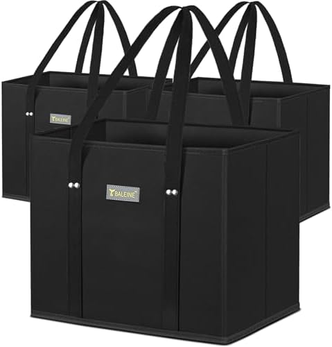 A practical pick for grocery runs — 3-Pack Reusable Foldable Grocery Bags, Extra-Large (10 x 11 x 13 in) with Reinforced Bottom & 12 in Handles (Black)