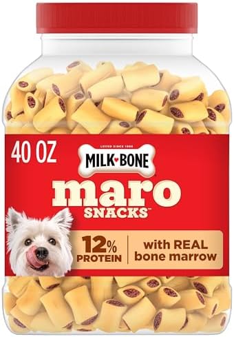 A popular pick for training — MaroSnacks Small Dog Treats with Real Bone Marrow, 40 oz canister, 10 calories each