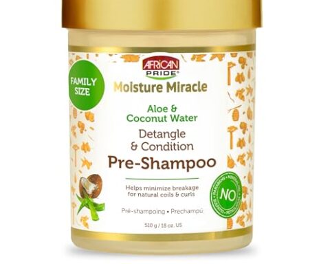 African Pride Moisture Miracle Pre-Shampoo Hair Detangler with Aloe & Coconut Water | Minimizes Breakage, Hydrates & Strengthens | Pre-Poo Treatment for Natural Coils & Curls | 18 oz.