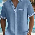 Plus Size Men's Casual Basic Plaid Textured Print Button Pocket Short Sleeve Shirt