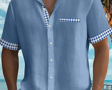 Plus Size Men's Casual Basic Plaid Textured Print Button Pocket Short Sleeve Shirt