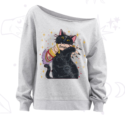 Purplehecate Feral Cat Off The Shoulder Sweatshirt