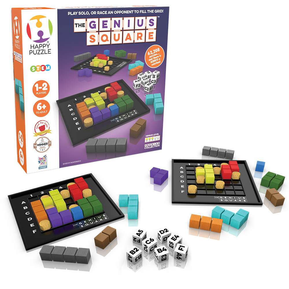A clever choice for family brain games — The Genius Square: 1–2 player spatial puzzle with 62,208 challenges