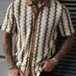 Manfinity CasualCool Men's Plaid Short Sleeve Single-Breasted Casual Loose Shirt Brown And White Shi