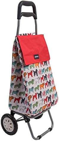 A handy option for shopping — Pug multicoloured foldable grocery trolley, 45L insulated bag, steel frame, 2-wheel, ergonomic handle