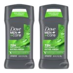 A reliable way to stay fresh — Dove Men+Care Extra Fresh Antiperspirant Stick Twin Pack, 2×2.7 oz, 72‑hr sweat & odor protection, 1/4 moisturizing cream, citrus scent