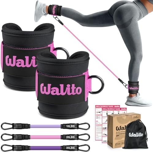 A popular pick for ankle resistance bands with padded cuffs — 3-level (10/20/30 lb) set for glutes, legs & kickbacks