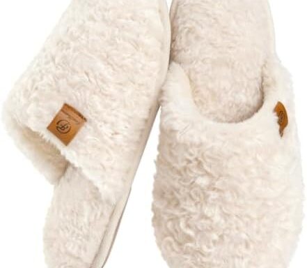 EverFoams Women's Fuzzy Slip-on Slippers Warm Cozy Soft Lightweight Memory Foam Indoor House Shoes