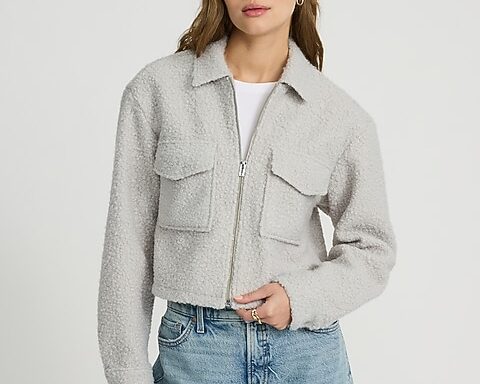 Boucle Double Pocket Zip Front Shacket