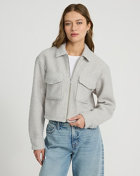 Boucle Double Pocket Zip Front Shacket