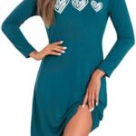 Marvmys Nightgowns Women Winter Long Sleeve Nightgown Women Cotton Sleepwear with Heart Print