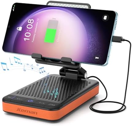 A handy option for hands-free calls & music — Portable Bluetooth Speaker Phone Stand, Foldable Slim Design, Dual Speakers, Bluetooth 5.3, Long Battery, Fits 4–10"