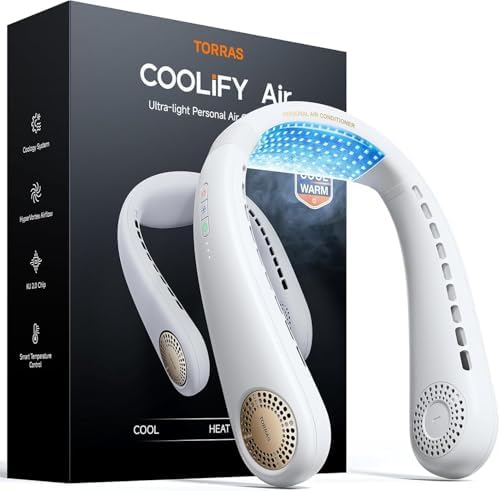 A great choice for warm days — COOLiFY Air 2026 Rechargeable Neck Fan, Dual-Airflow Peltier Cooling, Ultra-Light (Ivory White)