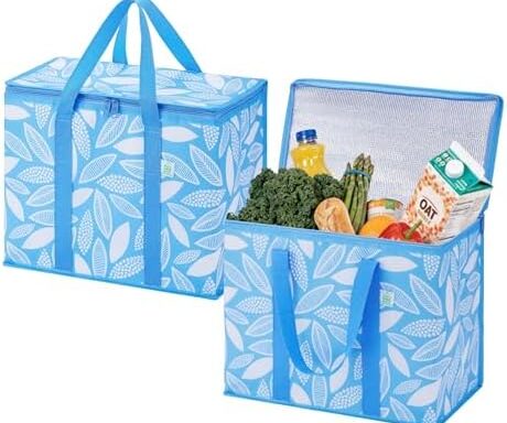 A smart pick for grocery runs: 2-Pack Insulated Cooler Bags — Large 15.7 x 8.7 x 12.6 in, Reusable, Heavy‑Duty with Durable Handles & Double‑Zip Lid (Spring Breeze)