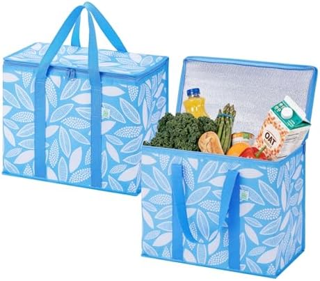 A smart pick for grocery runs: 2-Pack Insulated Cooler Bags — Large 15.7 x 8.7 x 12.6 in, Reusable, Heavy‑Duty with Durable Handles & Double‑Zip Lid (Spring Breeze)