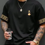 Manfinity LEGND Plus Size Men's Fashion Spade A Letter & Floral Print Short Sleeve T-Shirt, Casual M