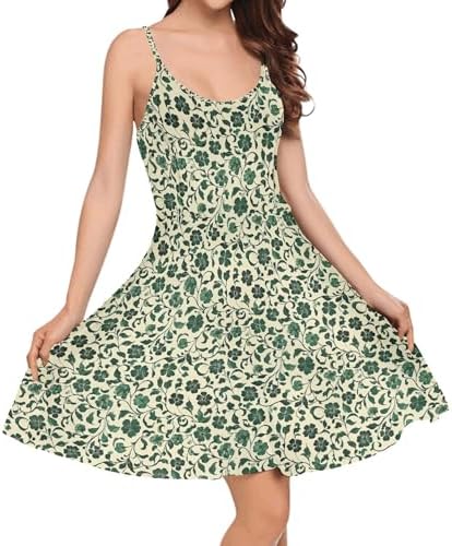 Womens Sundresses Spaghetti Strap Floral A Line Empire Waist Summer Fashion Hawaiian Cute Boho Casua