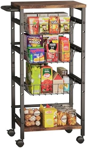 A smart pick for small kitchens: 5‑Tier Rolling Snack Organizer — 3 Height‑Adjustable Pull‑Out Baskets, 2 Shelves & Handle