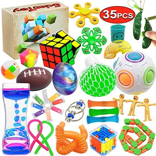 A thoughtful gift for kids & adults — 35‑Piece Sensory Fidget Toy Set for ADHD, Autism & Anxiety Relief with Liquid Motion Timer and Gift Box