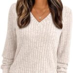 Womens V Neck Long Sleeve Shirt Fall Fashion Tops Tunic Dressy Casual Sweater Clothes Cute Trendy Wo