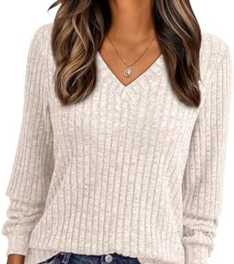 Womens V Neck Long Sleeve Shirt Fall Fashion Tops Tunic Dressy Casual Sweater Clothes Cute Trendy Wo