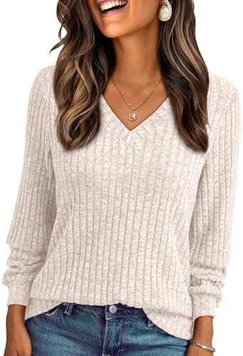 Womens V Neck Long Sleeve Shirt Fall Fashion Tops Tunic Dressy Casual Sweater Clothes Cute Trendy Wo