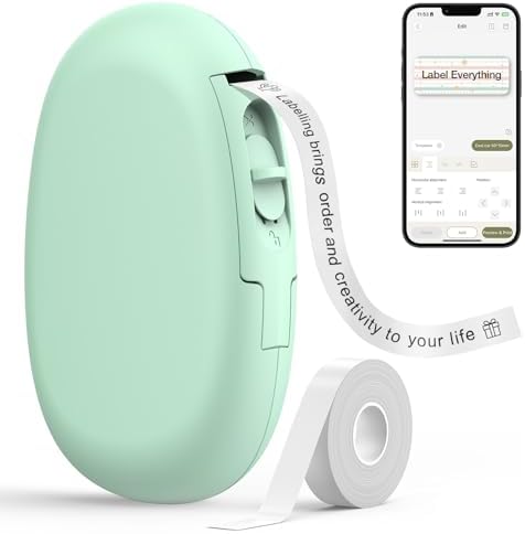 A handy option for home & office — E10 Bluetooth Label Maker with Continuous Waterproof Tape, Rechargeable, App Customization (Green)