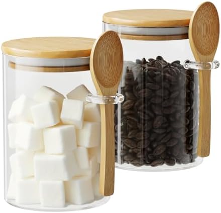 A smart pick for coffee bars — 2-Pack 15 oz (450 ml) Borosilicate Glass Jars with Bamboo Lids, Spoon & Airtight BPA-Free Seal