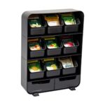 A smart pick for tidy counters — 11-Drawer Tea Bag & Condiment Organizer, Plastic Countertop Storage (10.25 x 3.25 x 13.75 in), Black