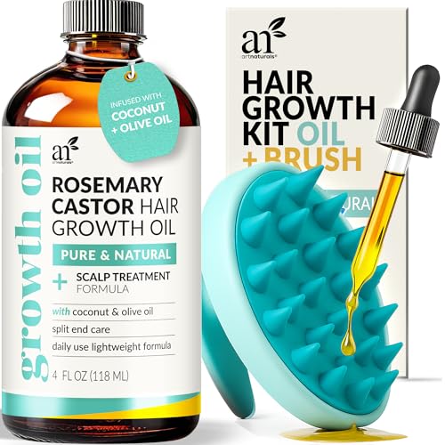 A smart pick for hair growth — Organic Rosemary & Castor Hair Tonic 4 oz with Coconut & Olive + Scalp Massager for Dry, Damaged & Split Ends