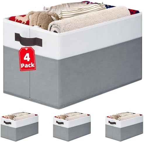 A smart pick for maximizing shelf & closet space - 4-Pack 14 in x 10 in x 9.5 in Collapsible Fabric Bins with Handles