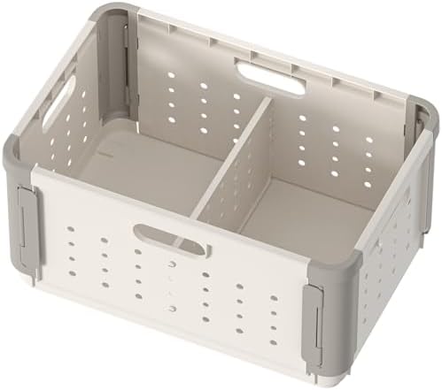 A smart pick for organized homes — 42L Collapsible Plastic Storage Crate with Removable Divider, Foldable & Stackable