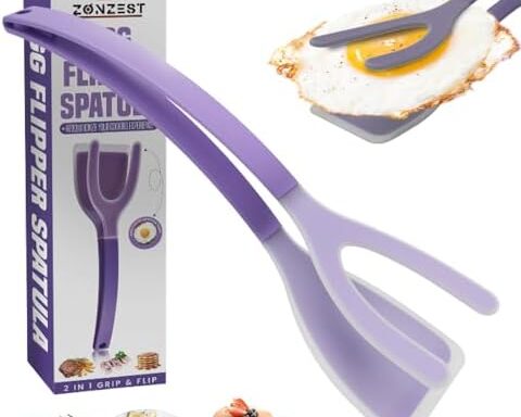 A handy option for flipping — Silicone 2-in-1 Egg Flipper Spatula Tongs (Set of 1), Non‑Stick & Heat‑Resistant for Eggs, Pancakes & Fish — Black or Purple