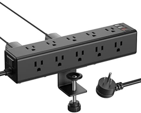 A smart pick for desks — 15‑Outlet Clamp Power Strip with QC3.0 USB‑A & PD3.0 USB‑C, 1200J Surge, 6 ft Flat Plug, fits 1.6" Edge