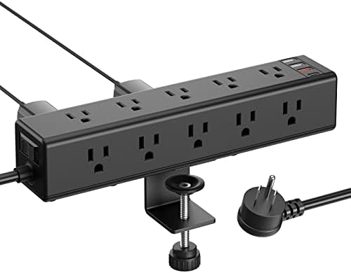 A smart pick for desks — 15‑Outlet Clamp Power Strip with QC3.0 USB‑A & PD3.0 USB‑C, 1200J Surge, 6 ft Flat Plug, fits 1.6" Edge