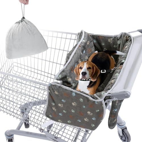 A comfortable way to take your small dog shopping - Soft Velvet Grocery Cart Cover, Plush Stretch Fit with Safety Rope & Carry Bag (22.5 x 14 in)