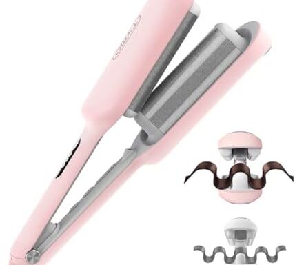 A popular pick for beachy waves — 3-Barrel Ceramic Deep Waver (1.25 in) | Ionic, Dual-Voltage, Anti-Scald, Easy Use (Pink)