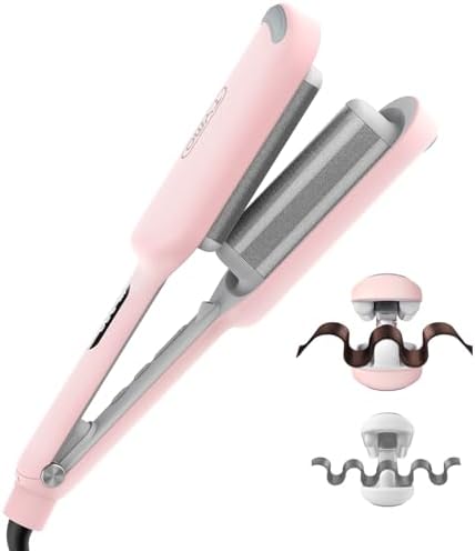 A popular pick for beachy waves — 3-Barrel Ceramic Deep Waver (1.25 in) | Ionic, Dual-Voltage, Anti-Scald, Easy Use (Pink)