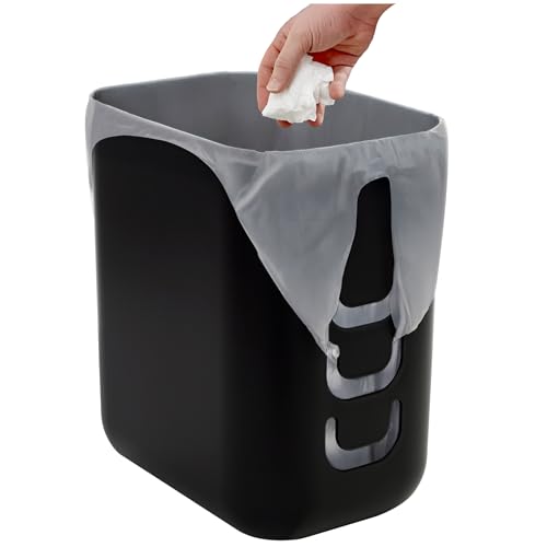 A smart pick for small spaces — 2.5 Gal Slim Trash Can (Black), Reuse Grocery Bags with Secure Hooks