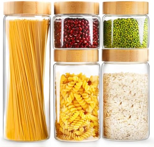 A smart pick for kitchen storage — Airtight Borosilicate Glass Canister Set, 5‑pc (80oz, 2×50oz, 2×27oz) with Bamboo Screw Lids