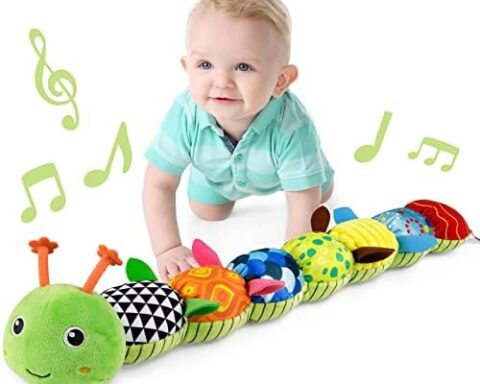 Infant Stuffed Animal Toy with Crinkle and Rattles Soft Sensory Toys with Textures for Tummy Time Ne