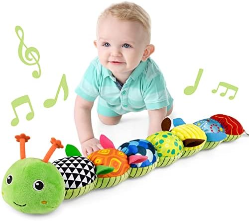 Infant Stuffed Animal Toy with Crinkle and Rattles Soft Sensory Toys with Textures for Tummy Time Ne