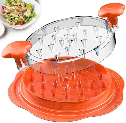 A handy option for pulled meats - Large Twist Chicken Shredder with Visible Lid, Brush & Fork, Anti-Slip Base, BPA-Free (Orange)