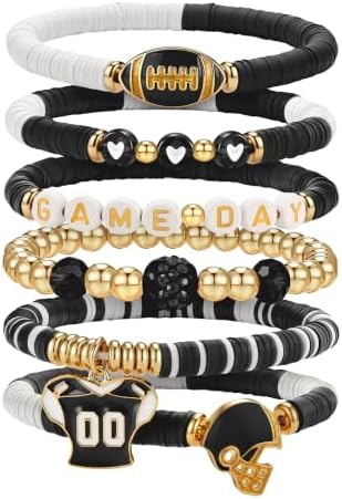 A popular pick for Game-Day Football Charm Bracelet — Stackable Heishi Beaded Stretch Bracelet for Moms, Dads, Coaches & Fans
