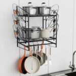 A smart pick for kitchen storage: 17" Wall-Mounted 2-Tier Heavy-Duty Steel Pot & Pan Rack — 10 Hooks, 6 Lid Holders, 50 lb/tier