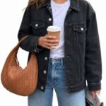 A stylish way to layer: Women's Oversized Denim Trucker Jacket with Chest Pockets