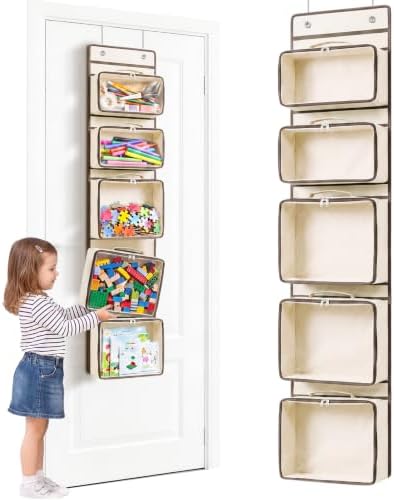 A smart pick for craft rooms — Over-the-Door Hanging Organizer, 5 Clear Pockets for Art & School Supplies, Beige