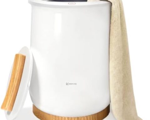 A comforting way to warm towels - Large bucket towel warmer, fits up to two 40 x 70 in towels, auto shut-off