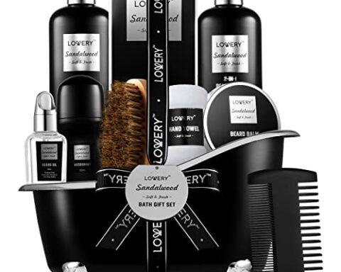 A thoughtful gift for Dad - 11‑Piece Sandalwood Beard & Body Grooming Set for Men (Wash, Conditioner, Balm, Growth Oil, Shower Gel, Bath Salts)